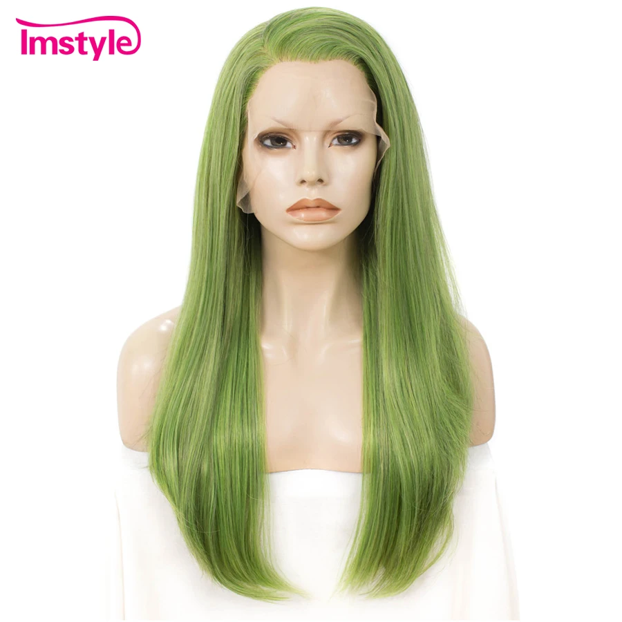 Фото Imstyle зеленый синтетический парик фронта шнурка прямые парики для женщин