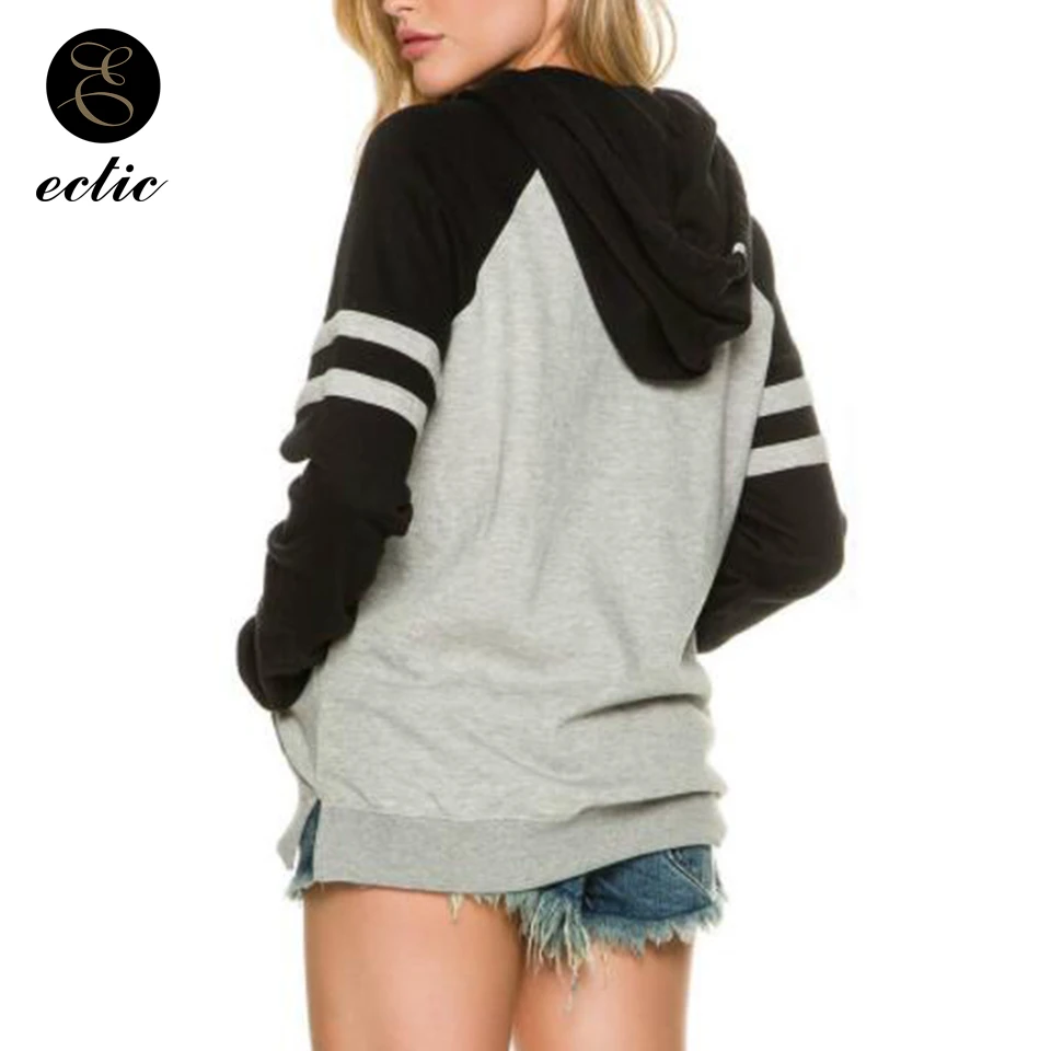 Спортивный Джемпер Полосатый Женщина Худи Реглан Длинный Рукав Карман Кенгуру