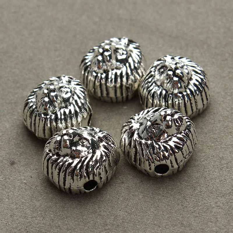 20 шт./лот античные золотистые и Серебристые бусины с головой льва металлические