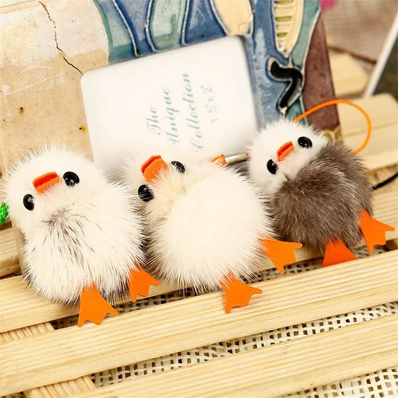 Креативные милые норки Мех животных маленькая утка Чик Брелоки ювелирные