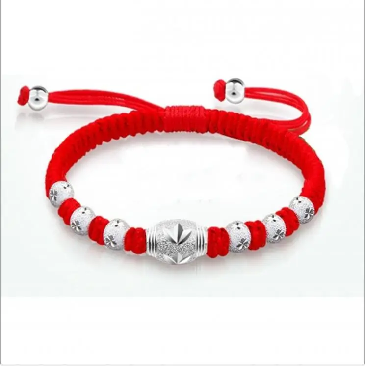 Золотой браслет с бусинами переводная удача красный Веревка Регулируемый ручной