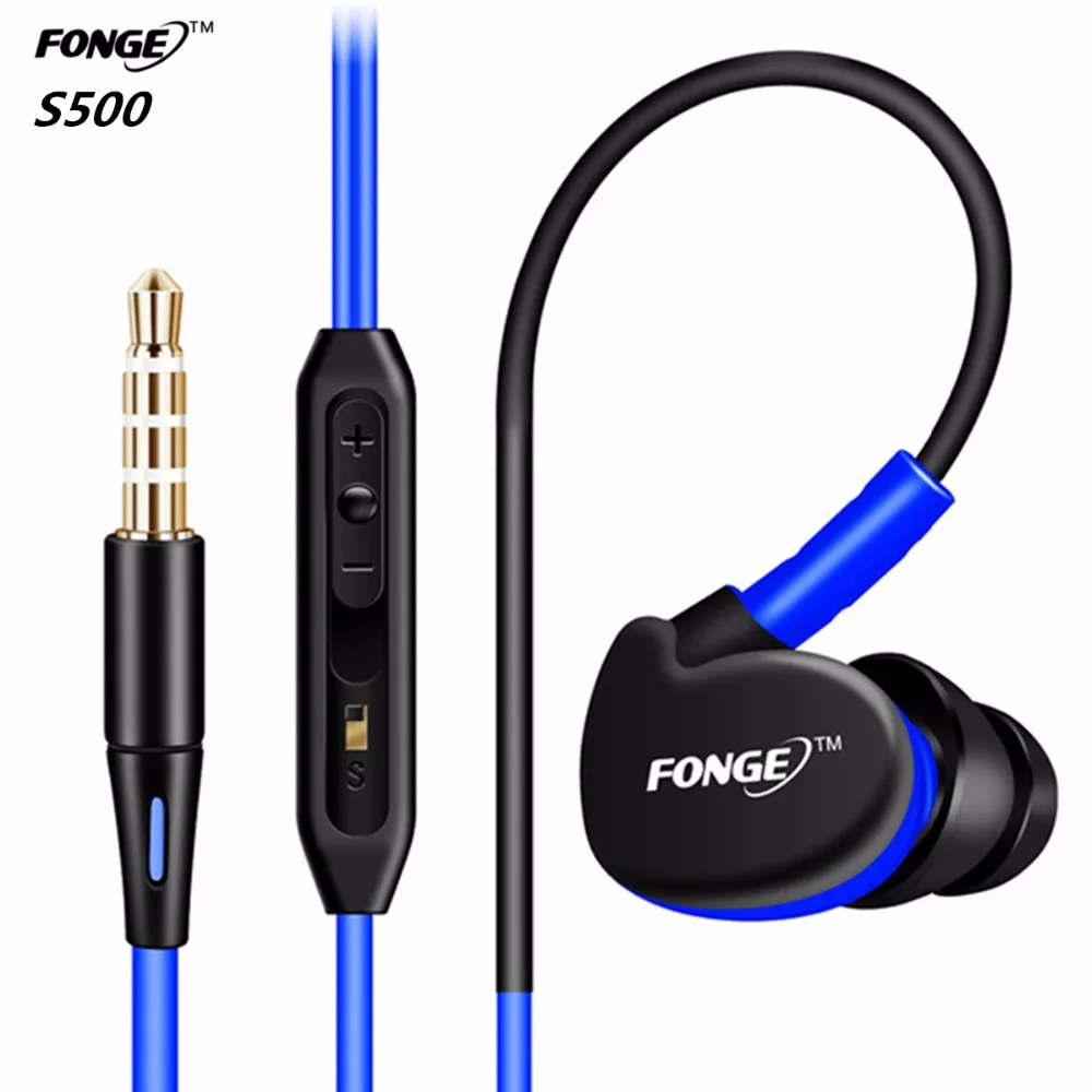 Спортивные наушники FONGE S500 с микрофоном проводные вкладыши защитой от пота и