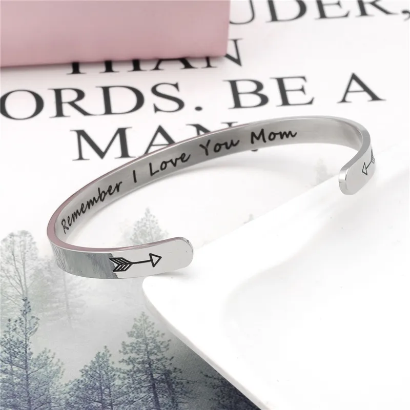 Широкий 6 мм манжеты Мода Помните я Love You Mom держать Going браслеты Титан поощрять для