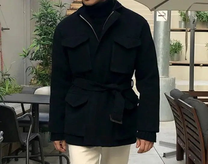 

Мужское шерстяное пальто с поясом, S-6XL, весна 2019
