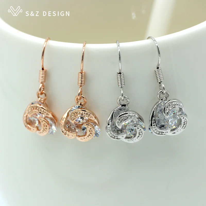 Серьги S &amp Z из розового золота 2019 пробы с фианитами свадебные украшения подарок