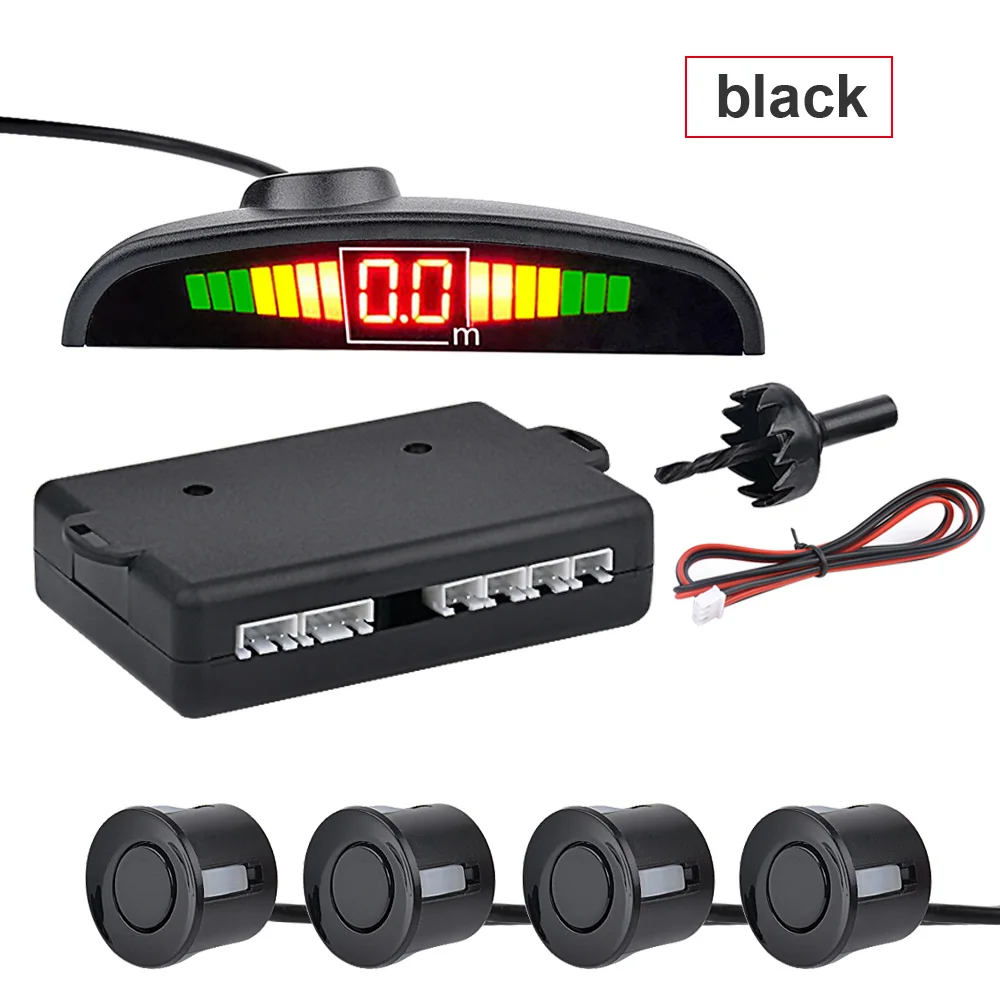 Black AOSHIKE Автомобильный парктроник светодиодный датчик парковки с 4 датчиками s обратный резервный автомобильный парковочный Радар монитор детектор система дисплей - Название цвета: Black