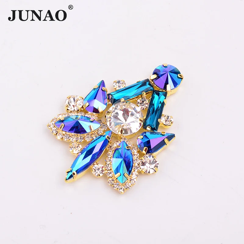 40x55mm Blue AB JUNAO 42*72 мм 5 цветов с блестками AB Хрустальный цветок большие стразы аппликация платье ювелирные изделия аксессуары для украшения сандалии со стразами - Цвет: 40x55mm Blue AB