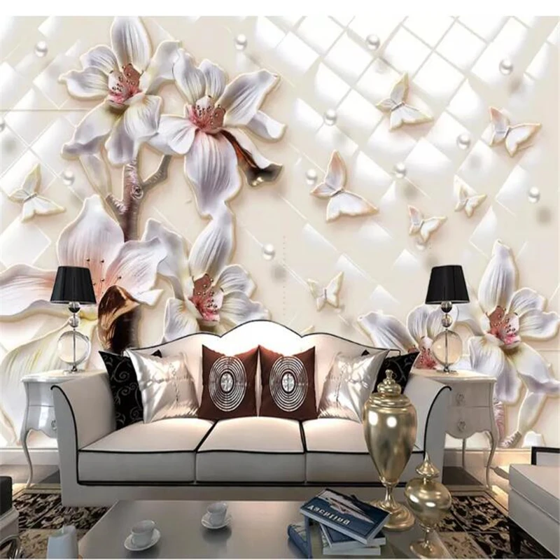 

wellyu papel de parede Custom wallpaper New Chinese Embossed Magnolia Butterfly TV Background Wall papier peint wallpaper 3d