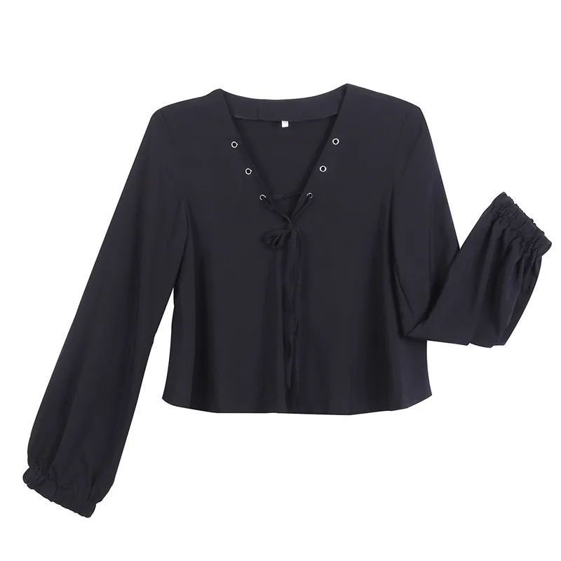 2017 новые осенние женские модные открытые рубашки на шнуровке блузки с длинным