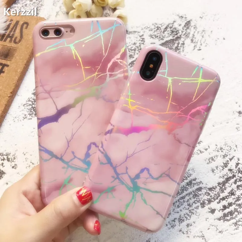 Kerzzil Laser Gold IMD мраморный чехол для iPhone 7 6 6S Plus Мягкие силиконовые чехлы Чехол X 8 Capa |