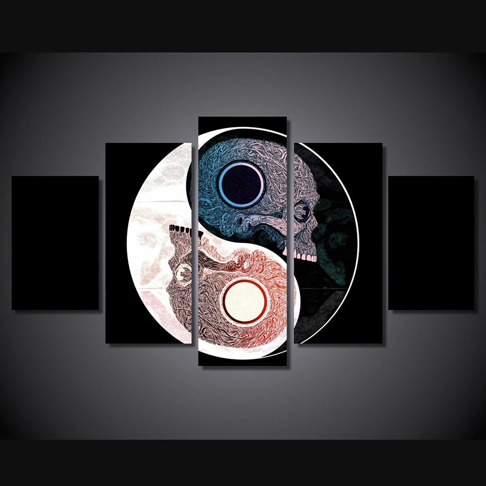 Рамка для гостиной HD печатная настенная живопись 5 панелей Tai Chi Yin-Yang символ
