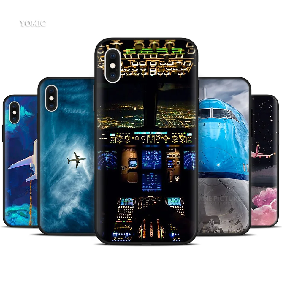 Силиконовый черный чехол для iPhone 11 Pro XR X XS MAX 7 8 6 6S Plus 5 5S SE 7Plus 8Plus мобильный телефон самолет