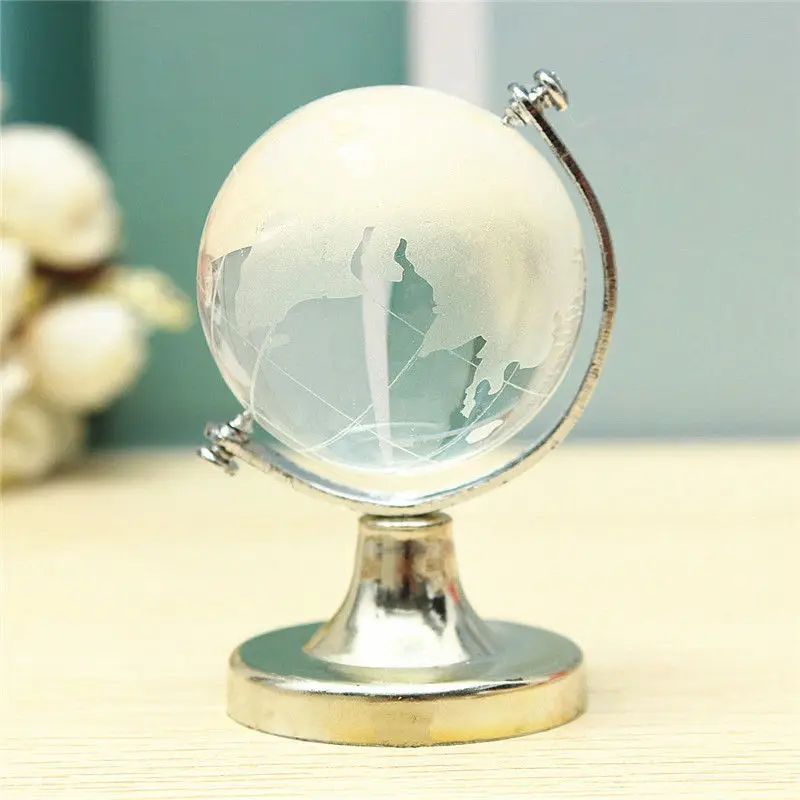 HOT SALE Crystal Glass Frosted World Globe Stand Paperweight Home Desk Wedding Decorate | Figurines &amp Miniatures