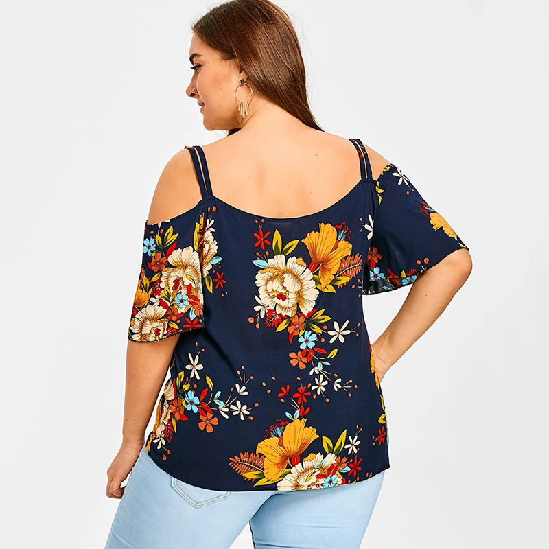 Plusmiss плюс Размеры 5XL Сексуальная с плеча цветочным принтом Boho блузки женские
