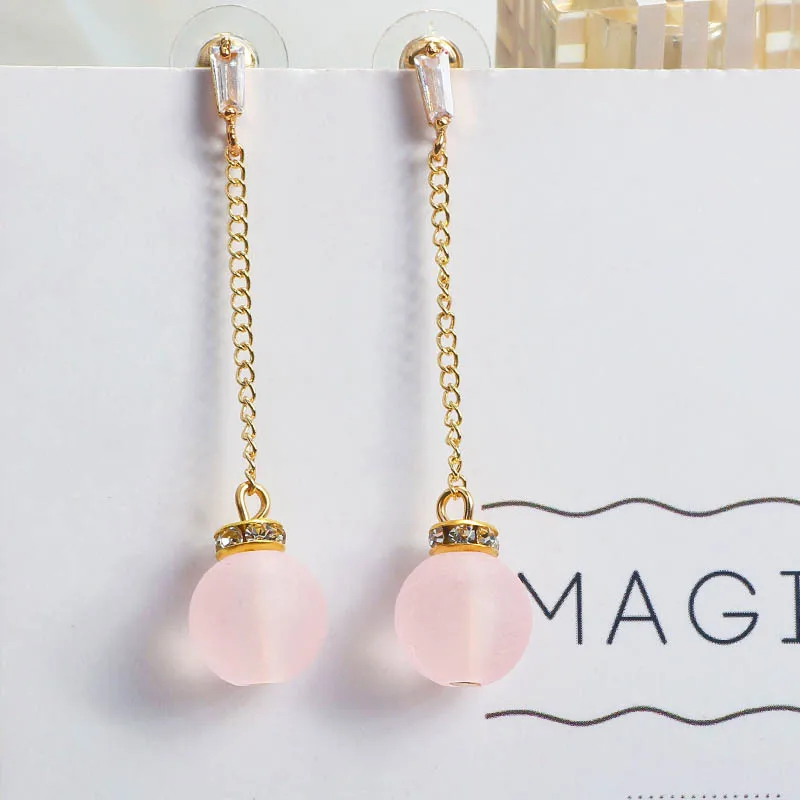 Korea Temperament Scrub Ball Metal Long Pendant Earrings Simple Trends Joker Fresh Fashion Women Jewelry Gifts | Украшения и