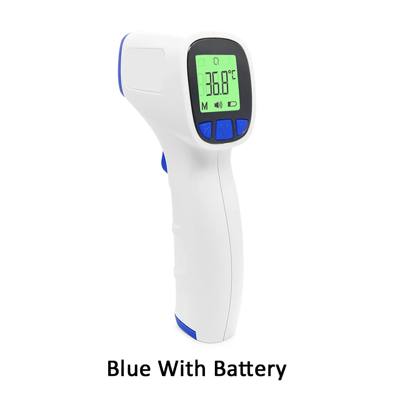 Blue with battery Мультифункциональный цифровой термометр для детей и взрослых, инфракрасный термометр для лба и тела, бесконтактный прибор для измерения температуры - Цвет: Blue with battery