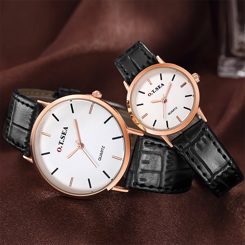 

O.T.SEA Brand Leather Pair Watches Women Men Lovers Fashion Casual Dress Quartz Wristwatches Clock 6688-5
