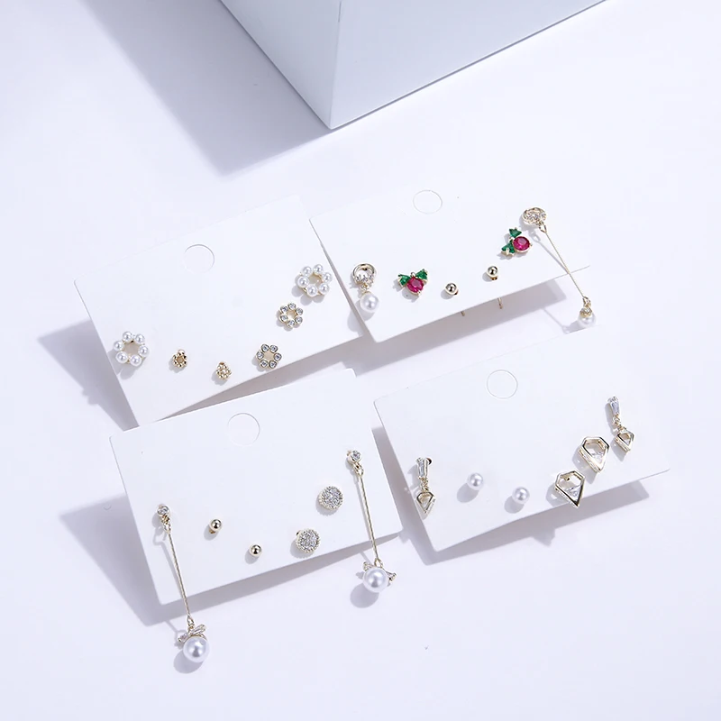 Yhpup Trendy Exquisite Bling CZ Copper Stud Earrings Imitation Pearls Rhinestone S925 Jewelry for Girl Women Party Jewelry