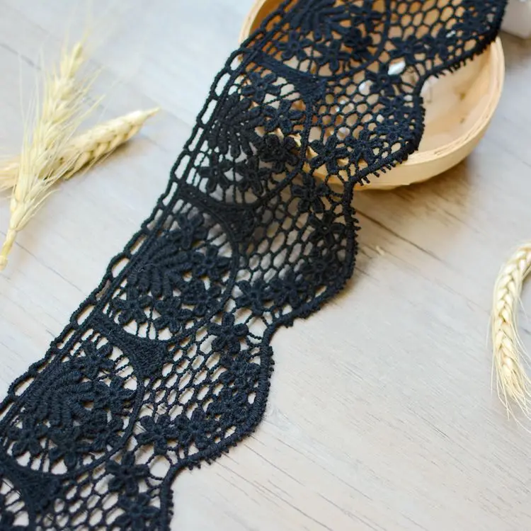 Кружево черного цвета из 100% хлопка с водорастворимой вышивкой ткань сделай сам