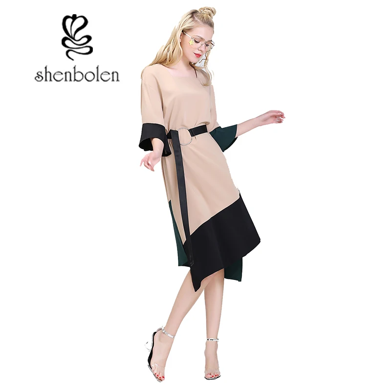 Shenbolen Elegante Vestido Mulheres Мода 2017 г. Ретро senhoras сделать Винтаж Нерегулярные Лоскутная