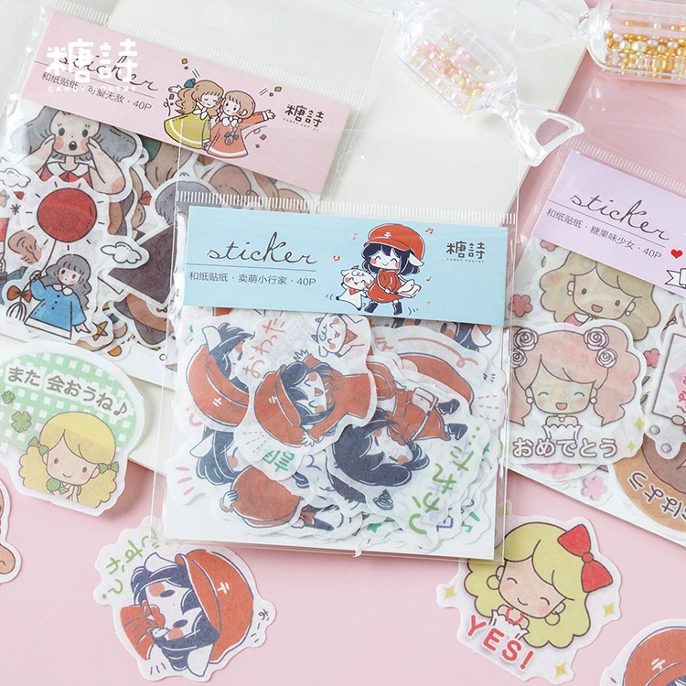 40 шт./лот милый набор стикеров Васи Kawaii Кот мультфильм девушка декоративные