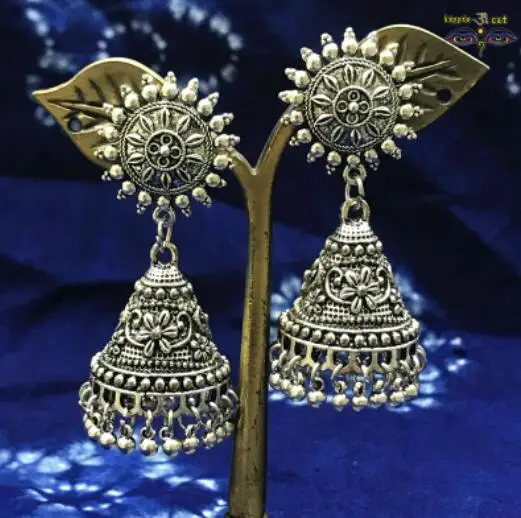 Jhumka индийские женские ювелирные изделия Цыганская Мода хиппи большие серебряные серьги с кисточками для женщин - Окраска металла: 2
