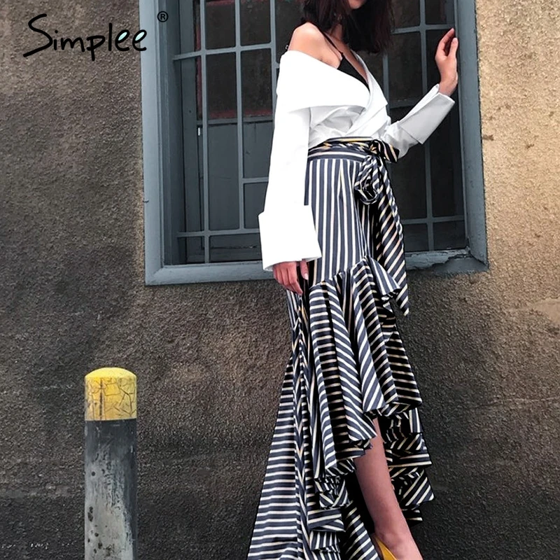Simplee элегантные на шнуровке полоса труба юбка Русалка Высокая талия женщины