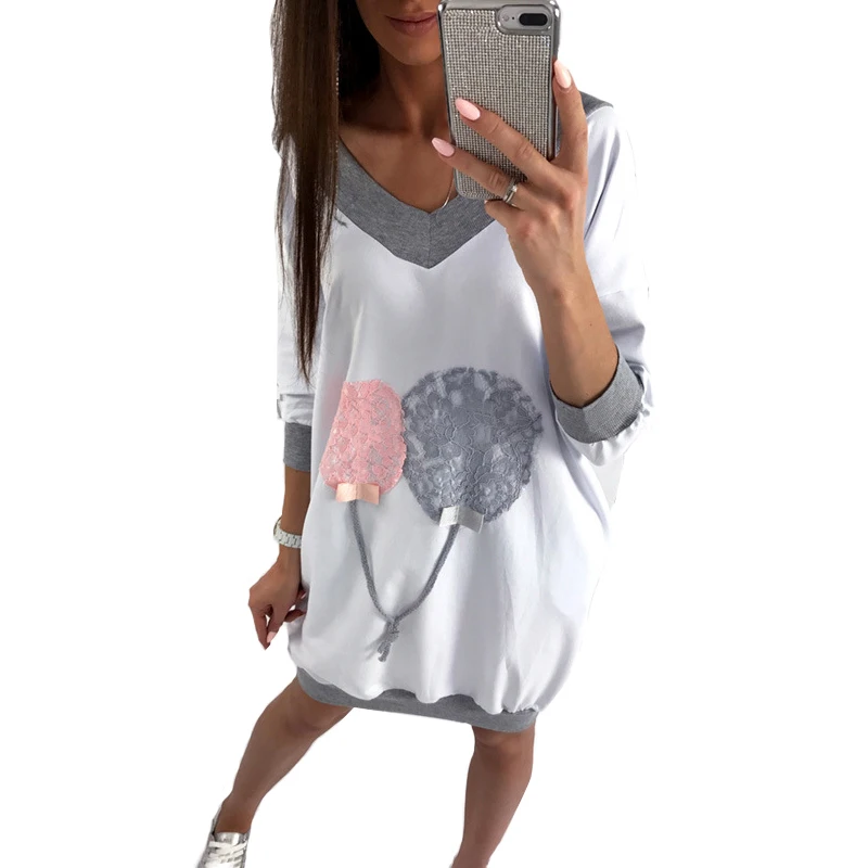 Женское платье свитшот с длинным рукавом и глубоким V образным вырезом|dress women|balloon