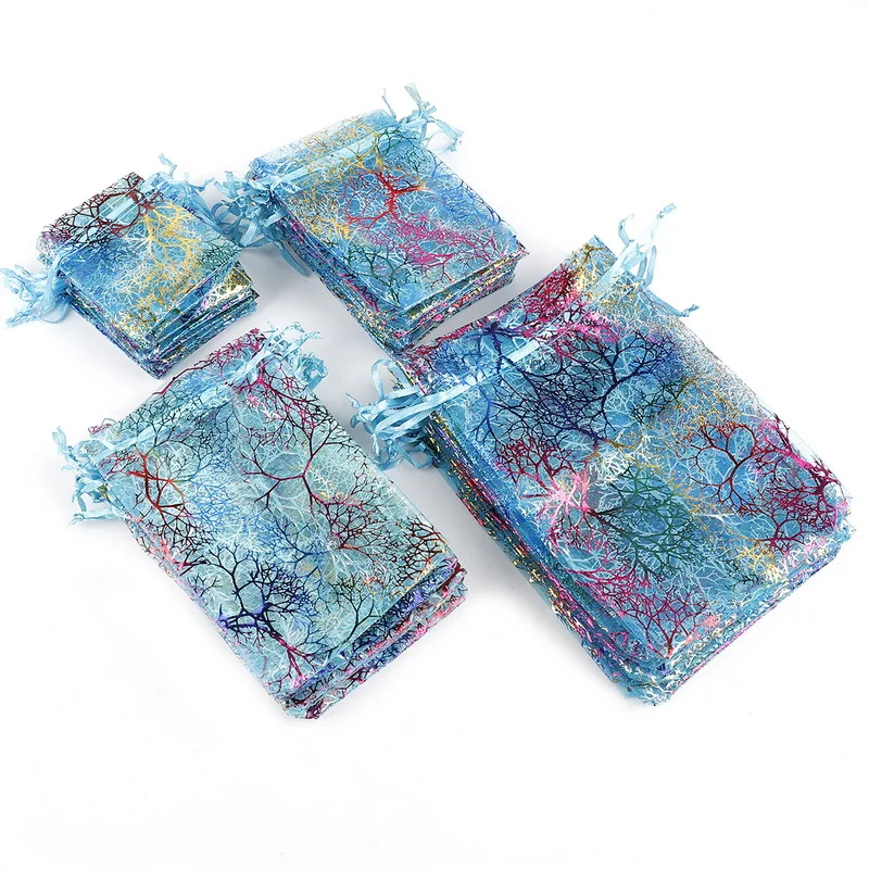 10 шт. Золотой Коралл шнурок органзы сумки белый синий красочные ювелирные изделия Упаковка Сумки Свадебные подарочные мешочки низкая цена торговля