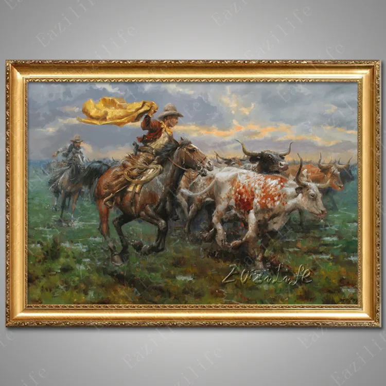 Ручная роспись холст картины маслом ковбойская картина на холсте стену для