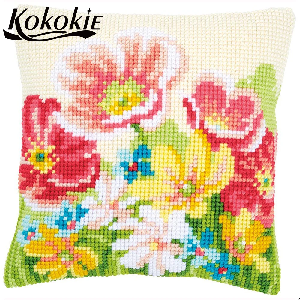 

DIY stitch throw pillow kits cotton material for diy handicraft tools cross stitch kits flower pillow embroidery needlework kits