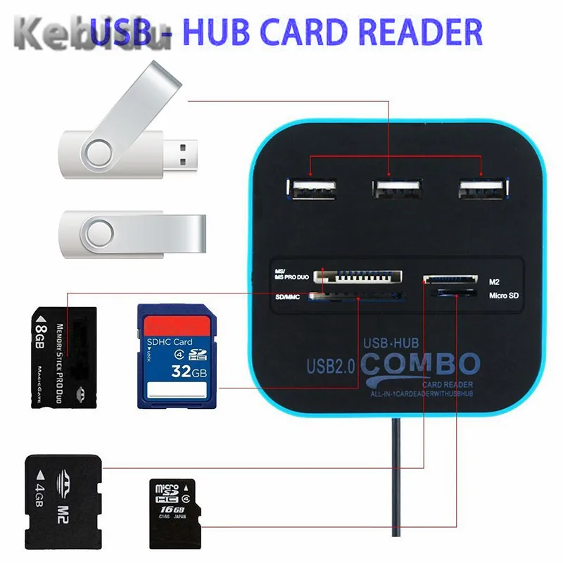 3 порта usb концентратор 2 0 все в одном USB сплиттер адаптер с микро мульти кардридер