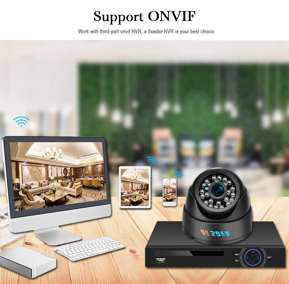 Besder H.265 3MP 2MP ip-камера для помещений, купольная камера видеонаблюдения, CCTV камера s, детектор движения, запись P2P, ONVIF, камера ночного видения