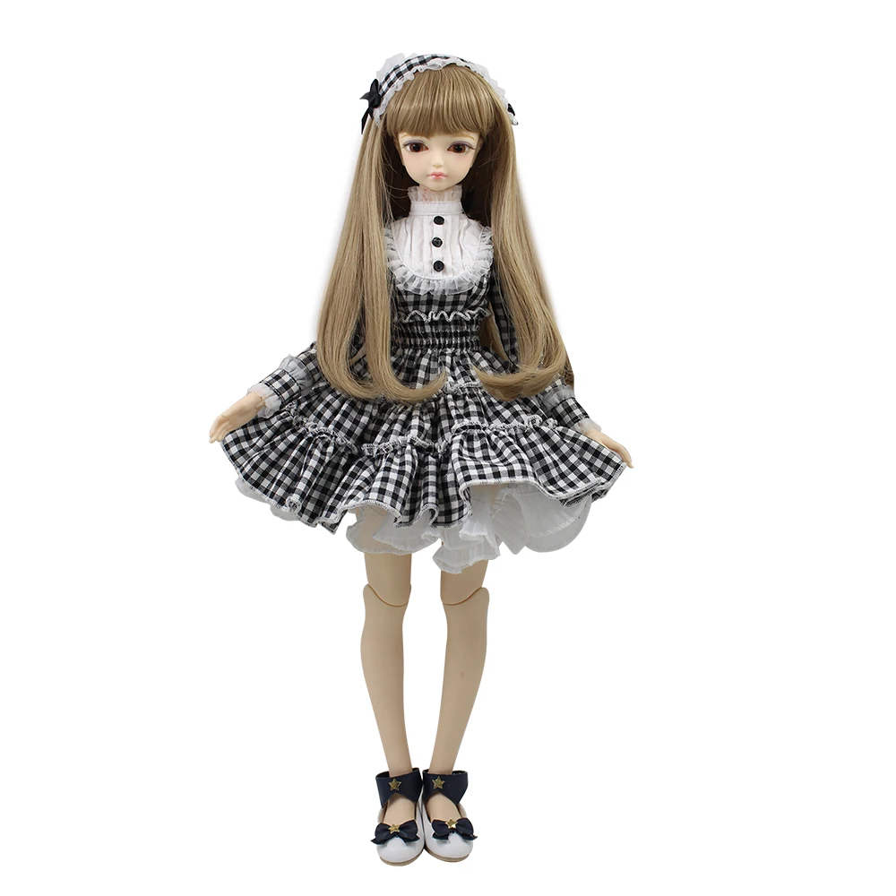 Fortune days 1/4 bjd 45 см с клетчатым платьем повязкой на голову обувь парик макияж