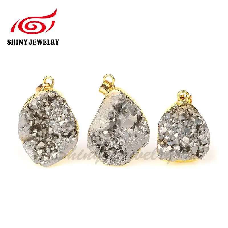 Необработанный Кристальный кварц Druzy Подвеска из гальванического золота нерегулярный Druzy Geode кулон-подвеска в виде камня для изготовления ювелирных изделий DIY