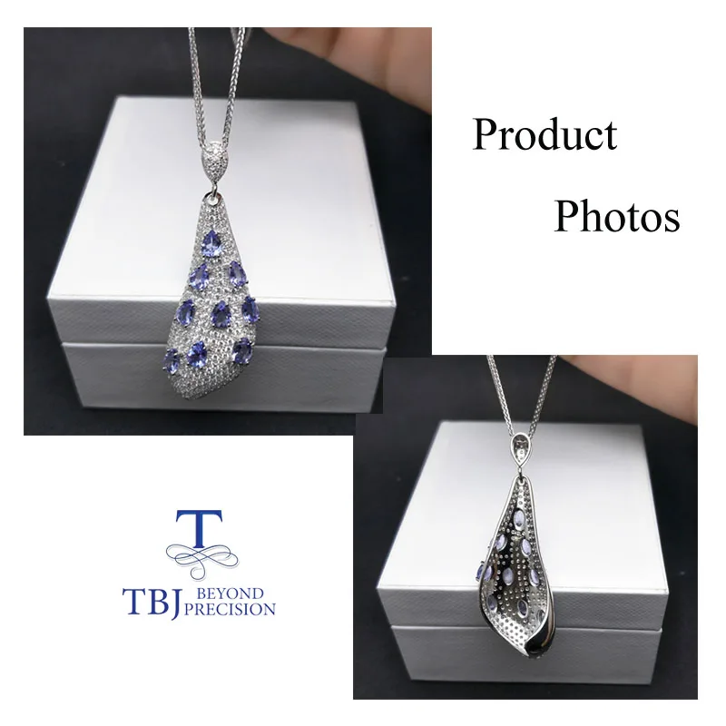 TBJ роскошный длинный кулон с 2.6ct натуральным танзанитом драгоценный камень 925