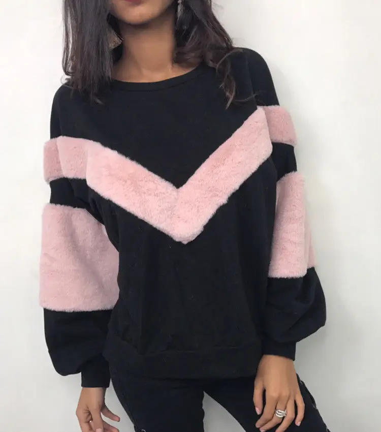 Womens Faux fur sweatshirt Sexy Loose Ladies Pullover Tops Long Sleeve Sweatshirt Hoodies Jumper | Женская одежда