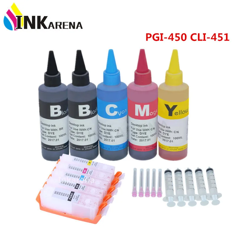 500 мл Краска для бутылки чернила + PGI-450 CLI-451 многоразовые Canon PIXMA IP7240 MG5440 MG5540 MG6440 MG6640