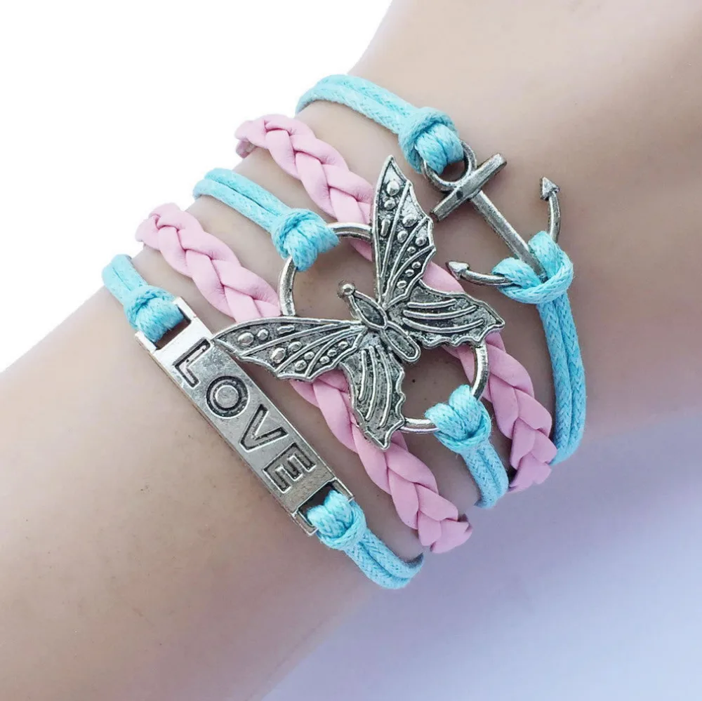 Смешанные стили кожаный браслет ручной работы с шармами многослойный