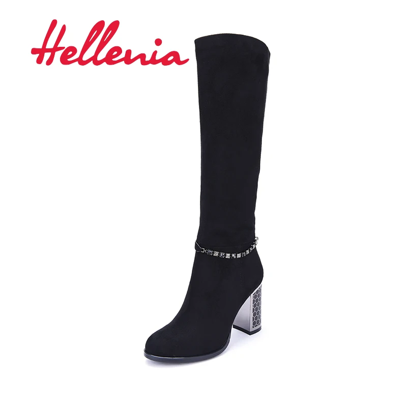 Hellenia/2018 Сезон осень-весна Высокие сапоги Новый стиль Женская обувь на плоской