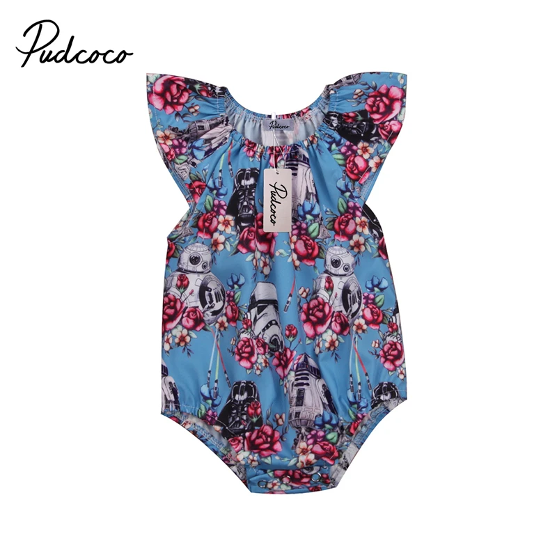 Pudcoco/летнее боди для новорожденных девочек с цветочным принтом Звездные войны