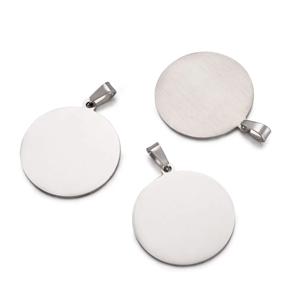 

10pcs 304 Stainless Steel Metal Necklace Pendants Blank Stamping Tag Flat Round for Jewelry Making DIY Accessories 33x30x1mm