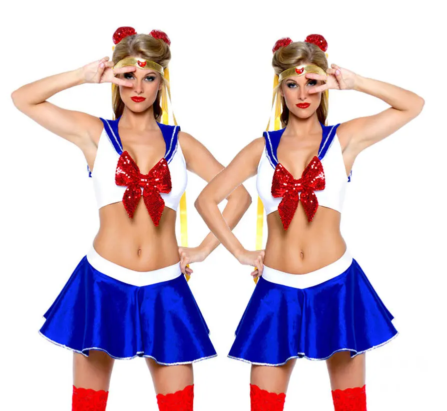 

Anime Sailor Moon Tsukino Usagi Cosplay Costume Set Party Dress Skirt Crop Shirt Headwear Headband for Halloween Christmas Gift