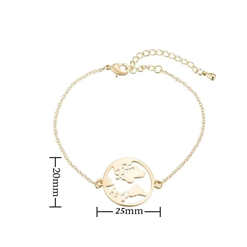 bracelet A Геометрический круг Карта Ожерелье серьги милая карта мира браслет ювелирные изделия для женщин девушки подарок Мода Семь континента ювелирные изделия - Окраска металла: bracelet A