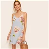 SHEIN синее летнее платье с цветочным принтом и двойным v-образным вырезом на бретельках, женское платье в стиле бохо, женские прямые короткие платья на бретельках