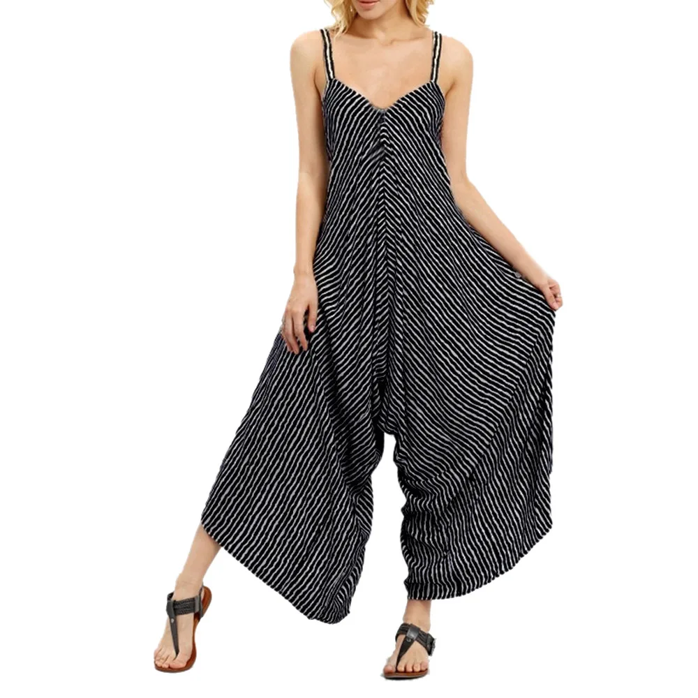 Fashion Women Elegant Loose Playsuits Plus Size Long Strappy V Neck Bandage Playsuit Party Clubwear Polyester Jumpsuit 10Feb 14 | Женская