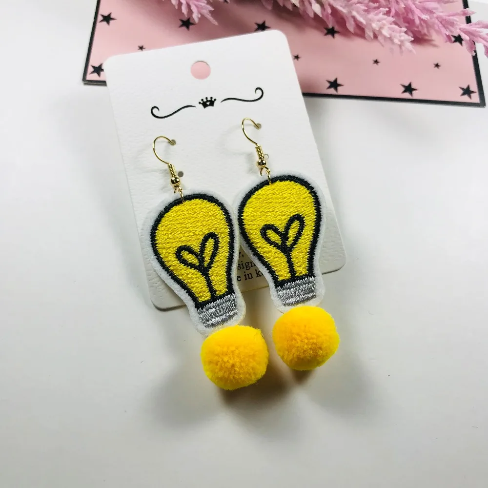 Новые творческие длинные серьги желтый свет и кактус наклеить помпоном висячие