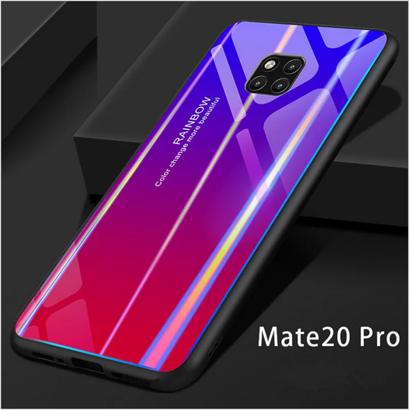 Градиентный цвет закаленного стекла чехол для mate 20 Роскошный Аврора задняя