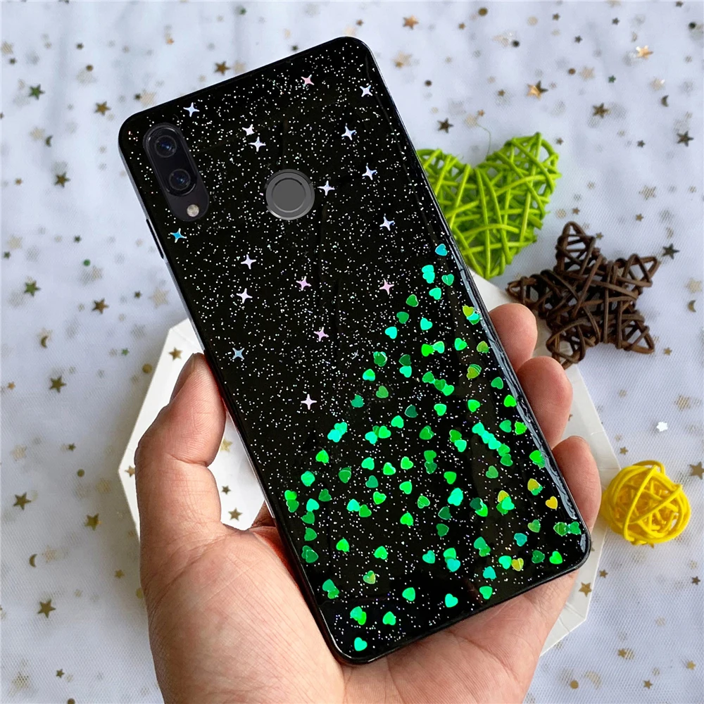 Мягкий силиконовый чехол с блестками в виде сердца для Huawei Honor 8X Max телефона |