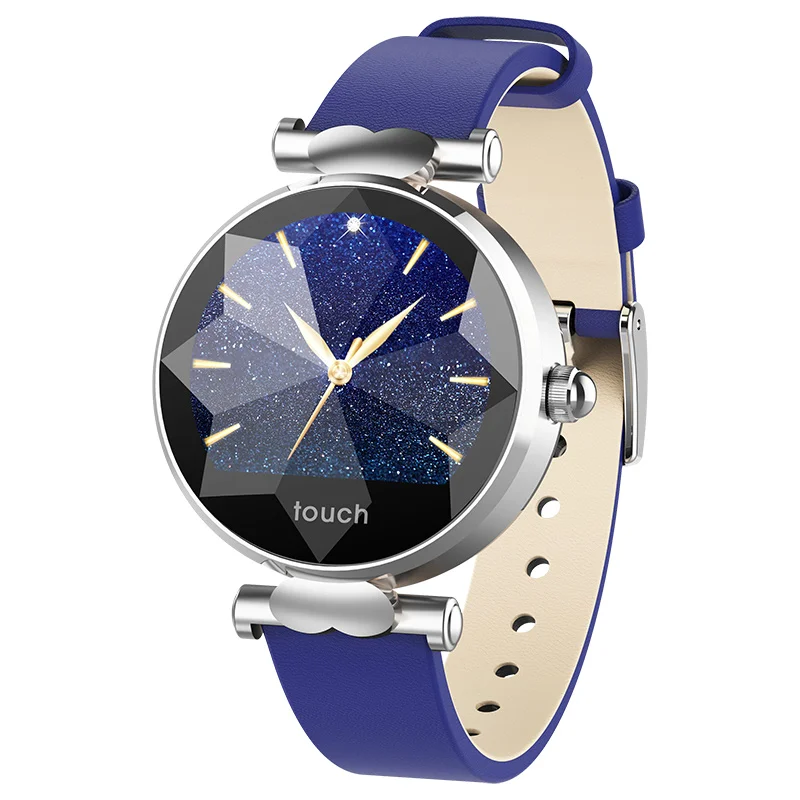 Leather Band Blue MOMOTS Роскошные Алмазные зеркальные часы для лица водонепроницаемые Смарт-часы женские менструальный цикл напоминание о частоте пульса монитор смарт-браслет - Цвет: Leather Band Blue